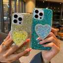 Bling Case for iPhone 13 Pro Max, with Glitter Sparkle Love Ring Stand Holder Kickstand Women Girl Cute Shockproof Protective Phone Case(Green)