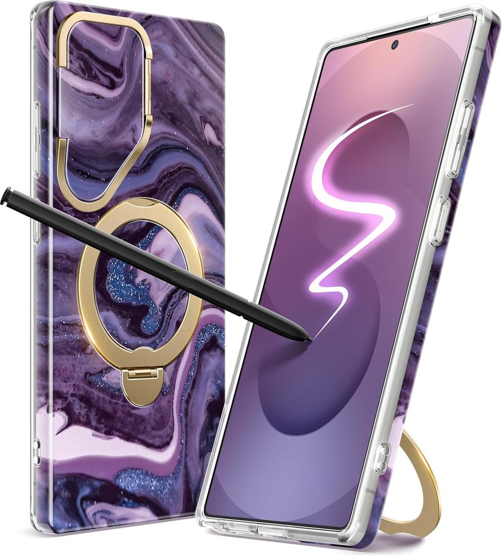 GVIEWIN 360 Spin Magnetic Stand for Samsung Galaxy S25 Ultra Case [Compatible with Magsafe][Camera Cover Stand & Ring Holder] Marble Military Grade Protective Phone Cover S25 Ultra 6.9"(Quicksand)