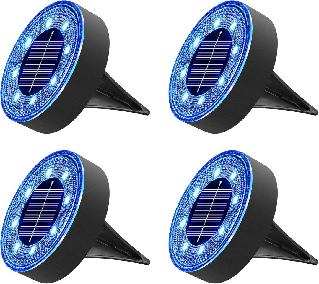Joomer Solar Ground Lights, 4 Pack 8 LED Solar Lights Outdoor Waterproof IP68 Disc Light Landscape Lighting Garden Light for Patio Pathway Lawn Yard Driveway Walkway(Blue)