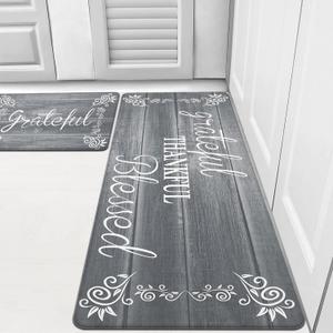 HEBE Anti Fatigue Kitchen Mat Set of 1 Non Slip Cushioned Kitchen Mats for Floor Waterproof Farmhouse Kitchen Rugs and Mats Set Comfort Standing Desk Mat Carpet for Sink,Office,Laundry (17.3"x28"+17.3"x48", Grey), Pack of 1