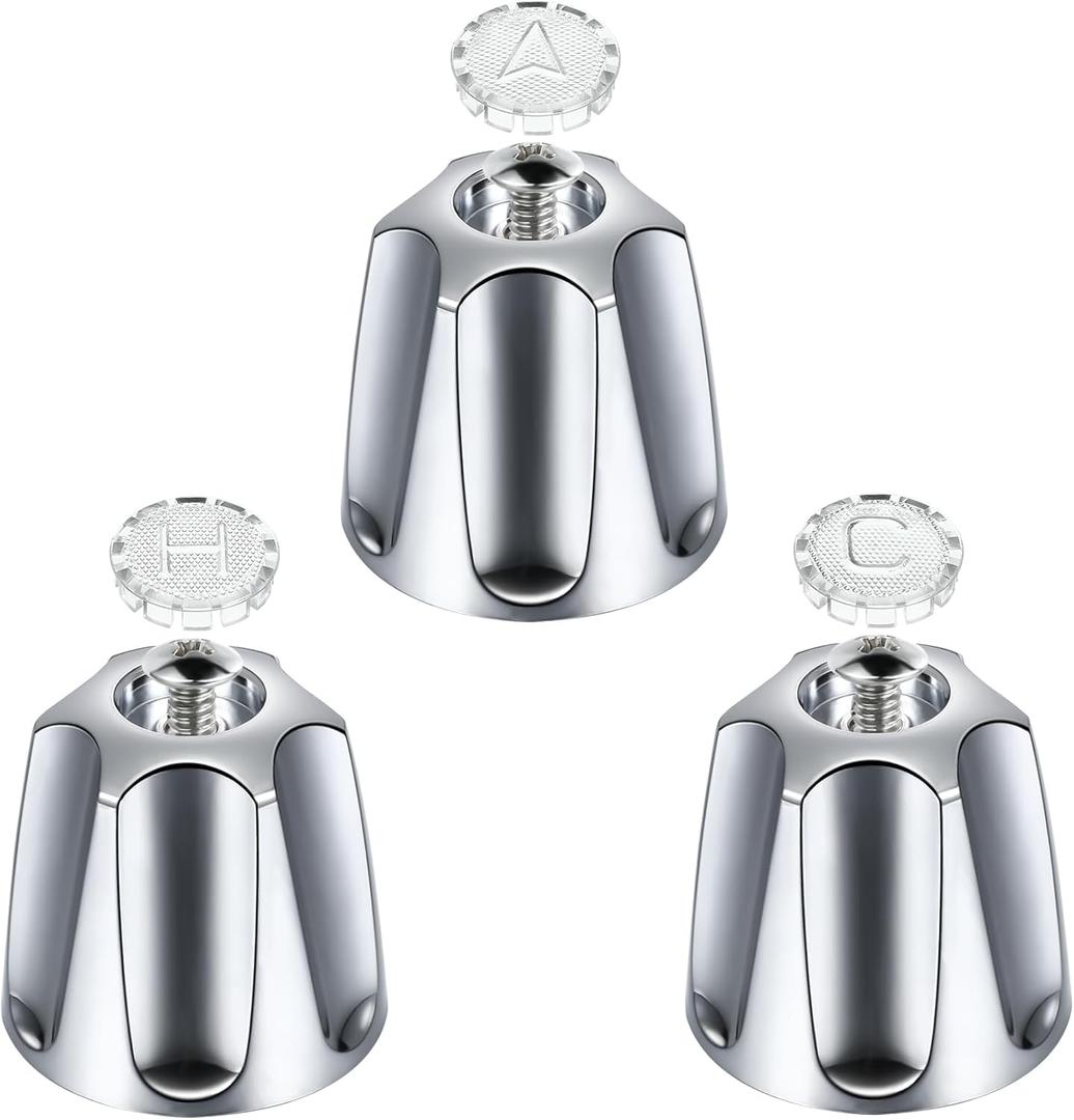 Dreyoo 3 Piece Metal Shower Knob Replacement Compatible with Price/Pfister Verve Tub Shower, Bathtub Faucet Handle Remodel Trim Kit Include 1 Hot 1 Cold 1 Diverter and 3 Screws(Polished Chrome)