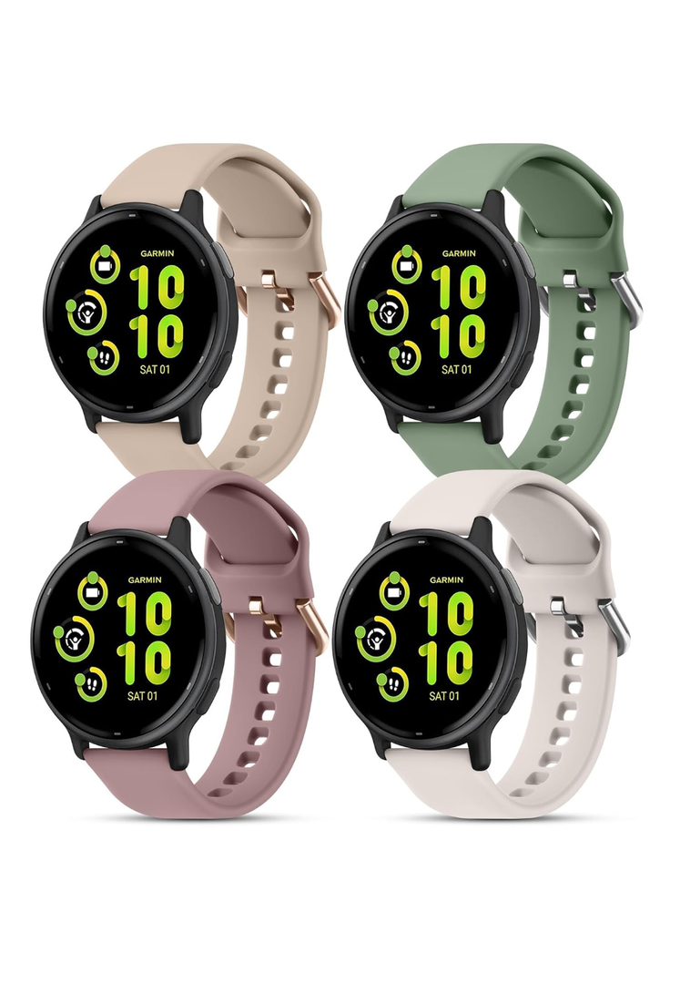 4 Pack Bands Compatible with Garmin Venu 2 Plus / Venu Sq / Venu / Vivoactive 5 / Vivoactive 3 Watch Band Women Men, Soft Silicone Sport Replacement Strap for Garmin Vivomove Sport, Vivoactive 3 Music, Forerunner 645 / 245 Music Smart Watch