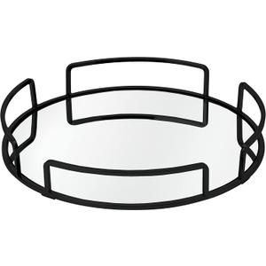 Home Details Rounded Mirrored Vanity Tray | Dimensions : 12.99" L x 12.99" W x 2.05" H | Glass Base | Great for Cosmetics | Jewelry | Toiletries | Decorative Organizer | Matte Black (13")