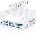 Smartor Skirt Hangers with 360 Swivel Hook, 30 Pack White Pants Hangers for Skirts, Shorts, Jeans & Slacks, Space-Saving Closet Organizer with Strong Grip Clips