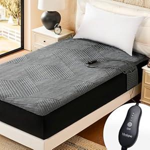blunique Electric Heated Mattress Pad Full Size Single Control Bed Warmer, Deep Pocket, Side Storage Pouch for Controller, Machine Washable, 3D Air Layer Fabric, 54"x75", Black Charcoal