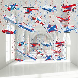 30 Pieces Airplane Hanging Swirls Decoration Airplane Party Supplies Plane Foil Swirls Whirls Ceiling Whirls Hanging Spiral Streamers for Plane Theme Baby Shower Birthday Party Favors