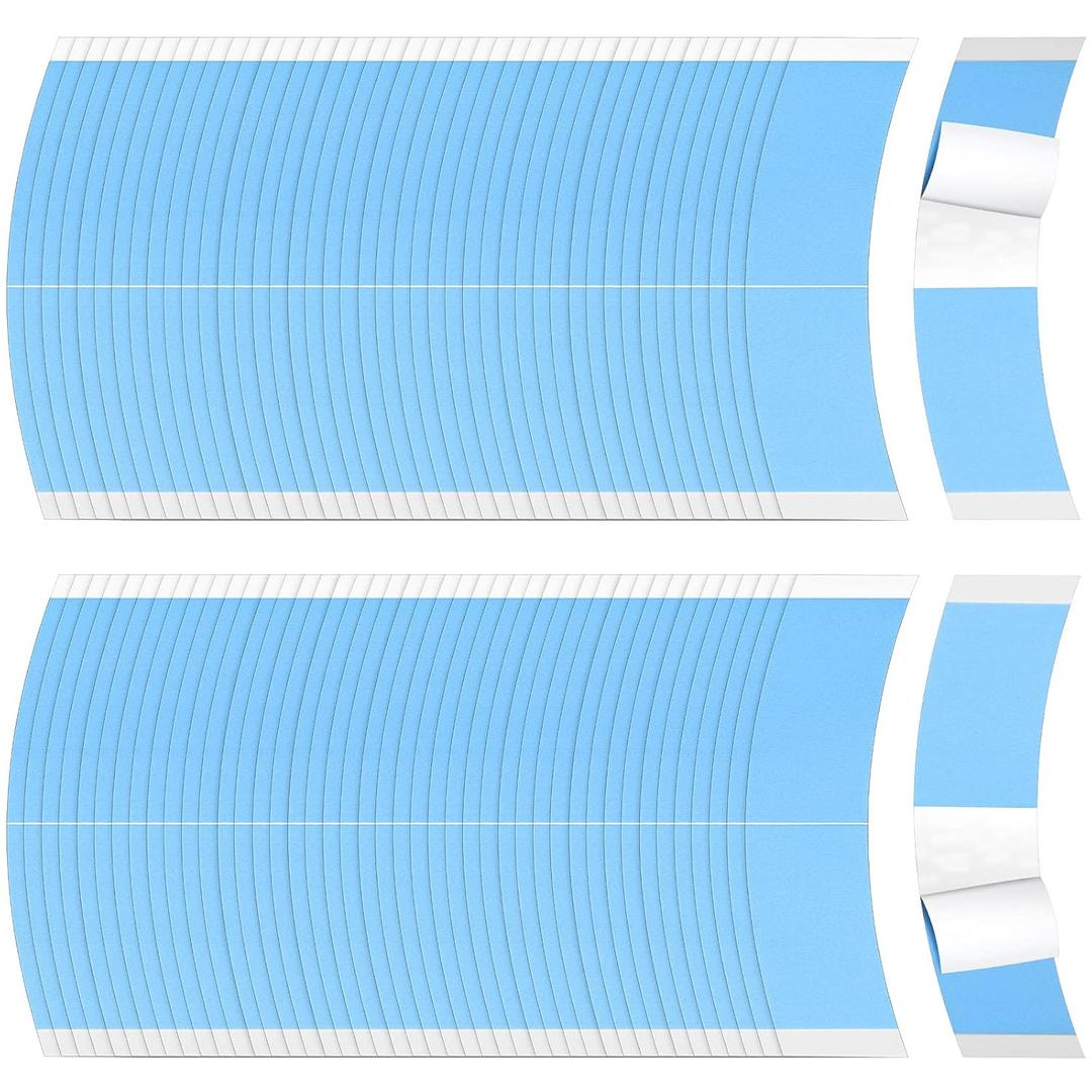 Maitys 120 Pieces Lace Front Wig Tape Double Sided Adhesive Waterproof C-Shaped for Long Short No Hair Wigs Toupees Pieces and Extension(Blue)