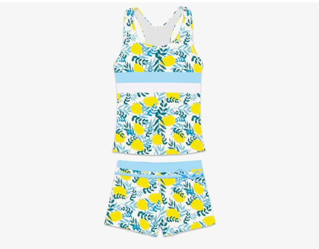 Little Girls' Summer Swimwear Two Piece Boyshort Tankini Kids Swimsuit Lemon 4XL