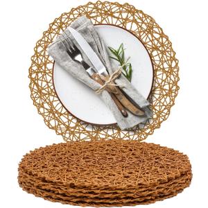 AHHFSMEI Paper Braided Round Placemats Set of 8 Natural Non-Slip Heat Resistant Table Mats for Dining Tables Woven Indoor & Outdoor Place mats(Brown,8)