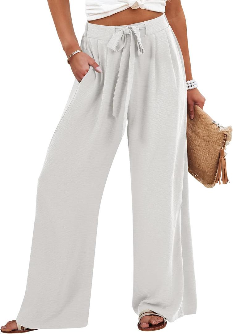 Caracilia Wide Leg Palazzo Pants for Women Summer High Waist Flowy Loose Casual Lounge Trousers Beach Travel Vacation Clothes XXL