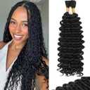 Human Braiding Hair For Boho Braids Deep Wave Bulk Human Boho Hair for Braiding 12A Brazilian Virgin Human Hair Extensions for Boho Braids 2 Bundles/Pack 1b Color
