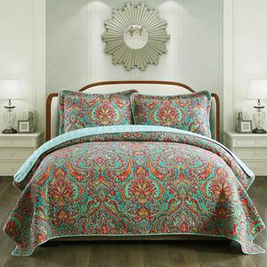 NEWLAKE Cotton Bedspread Quilt Sets-Reversible Patchwork Coverlet Set, European Gorgeous Floral Pattern, Queen Size