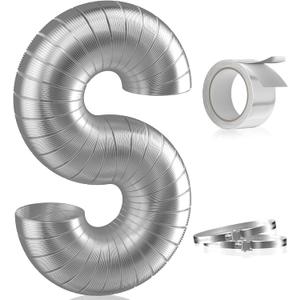 Hon&Guan 4-Inch Semi Rigid Dryer Vent Hose, 5 Feet Flexible Aluminum Duct with 2 Clamps and Aluminum Foil Tape (Silver)