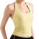 SUUKSESS Women Halter Tank Tops Double Lined Backless Y2K Trendy Going Out Tops, Large