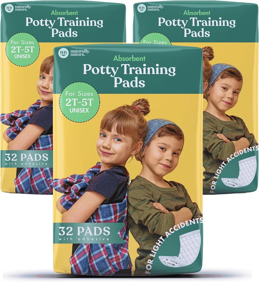 Naturally Nature Potty Training Diaper Booster Pads for Toddlers, Size 2T-5T, Super Absorbent Diaper Liners for Day and Overnight Use, Leak-Free Comfort for Light Accidents, Ultra-Soft, 96 ct.