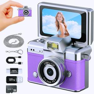 Mini Keychain Camera with Flip Screen Series,1080P HD Multiple Shooting Recording Modes, Portable Digital Camera with 16GB SD Card for Travel, Party. Ideal Pendant Gift
