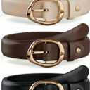 West Leathers 3 Pack Women's Leather Belts with Gold Buckle, 1.1" Wide Adjustable 12-Hole Belts for Jeans & Dresses 