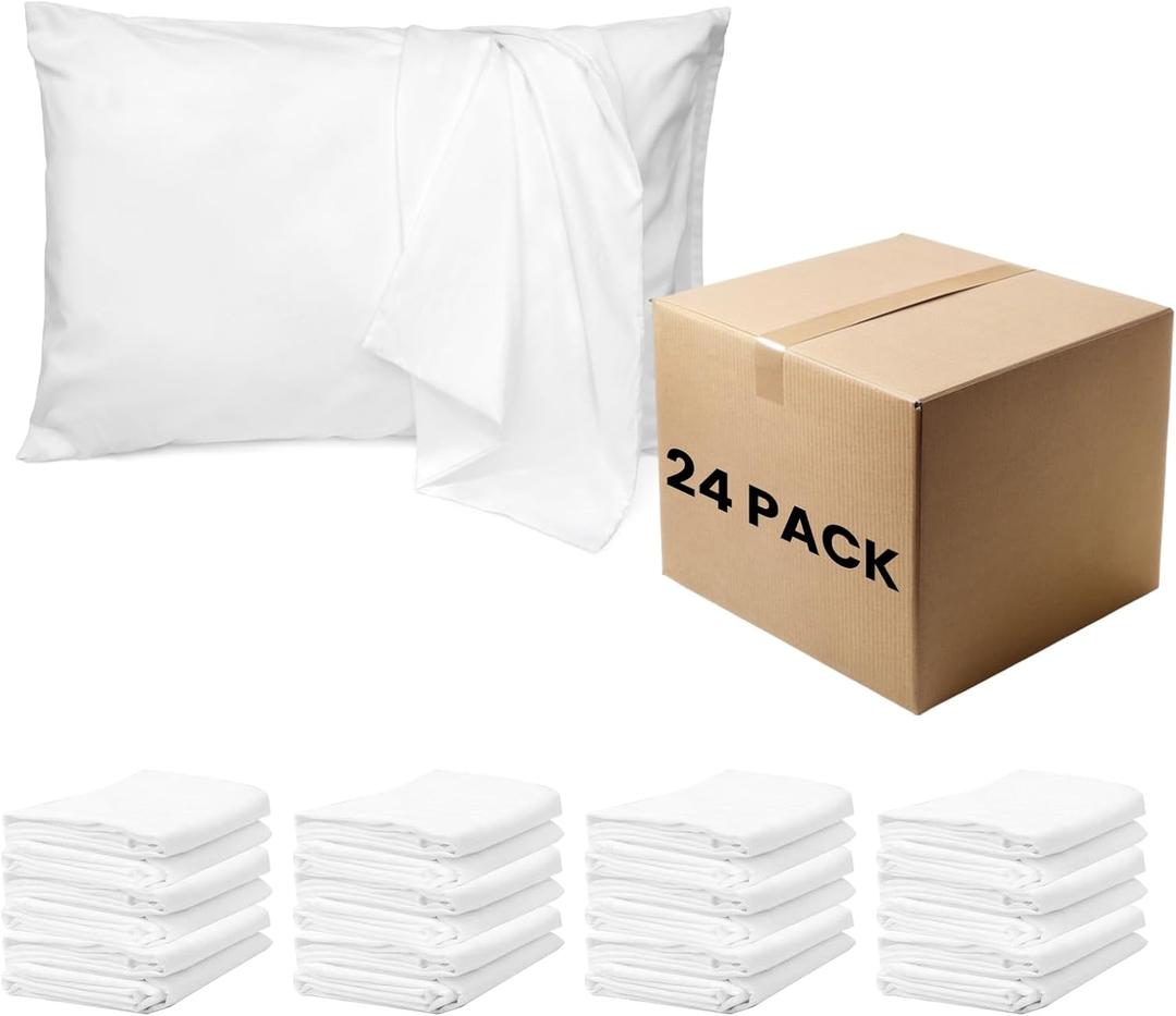 24 Pack Pillowcases Standard Size with Envelope Closure, Soft Brushed Microfiber Pillow Cases Set for Hotel, Therapy Clinic, Fabric Markers, 20x26 Inches, White