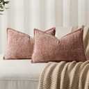 Pack of 2 Pink Decorative Throw Pillow Covers 12x20 Cozy Soft Chenille Boho Accent Vintage Farmhouse Rectangular Lumbar Couch Pillow Covers for Home Decor Bed Sofa Living Room