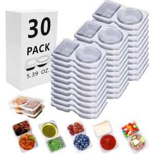 30 Sets Reusable Snack Containers Double Compartment Snackle Box Container with Lids - Leak-Proof BPA-Free Food Storage, Condiments Portion Control Dip Cups for Kids School Lunches, Meal Prep, Takeout (Transparent 30-pack)
