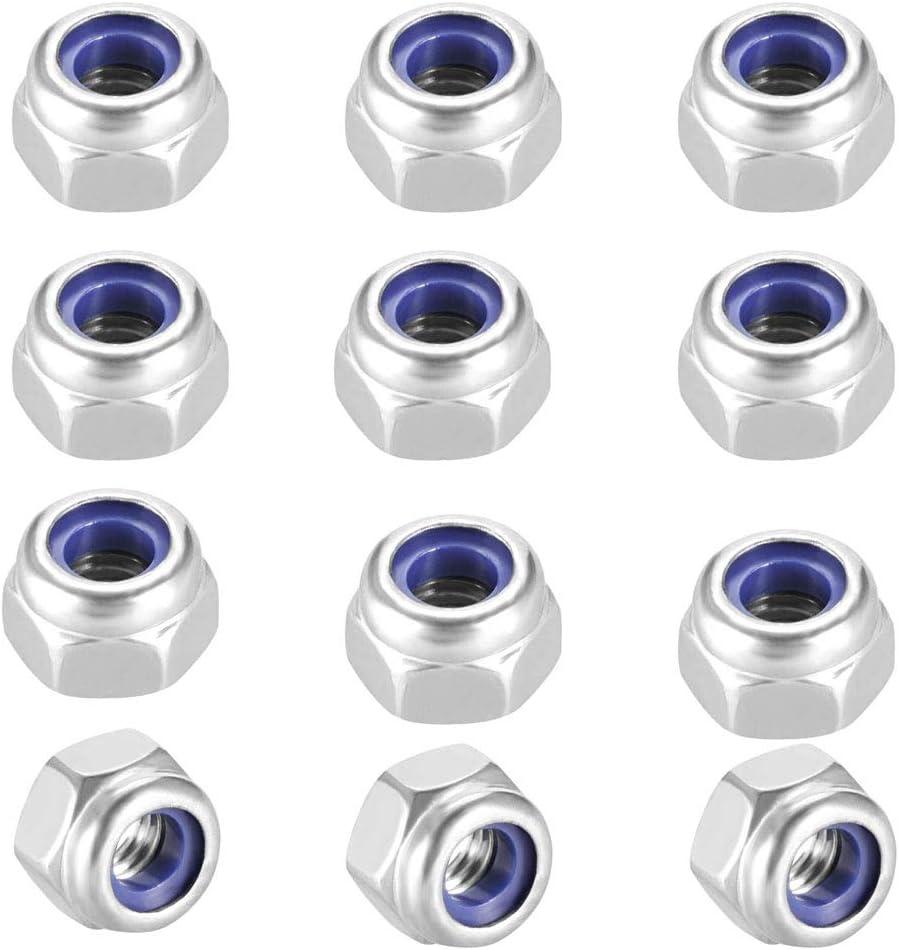 5 x M10x1.5mm Nylon Lock Nuts,10pcs 304 Stainless Steel Nylon Insert Hex Lock Nuts for Industrial and Construction Fasteners