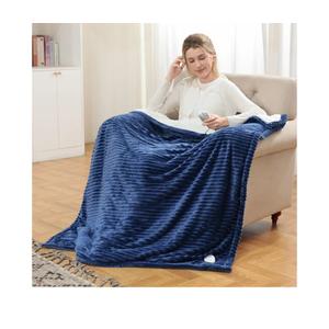 Heated Blanket Electric Throw - Soft Flannel Electric Blanket 50" x 60", Heating Blanket with 10 Time Settings, 6 Heat Settings, Machine Washable with Over-Heat Protection (Navy Blue)