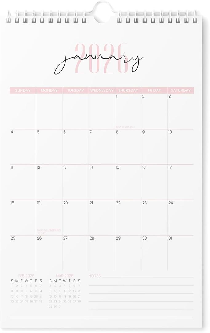 Karto Wall Calendar 2026-2027 - Vertical 11x17 inch January 2026 to June 2027 - Boost Your Productivity and Easy Planning with the Aesthetic Monthly Calendar - Two Font Pink