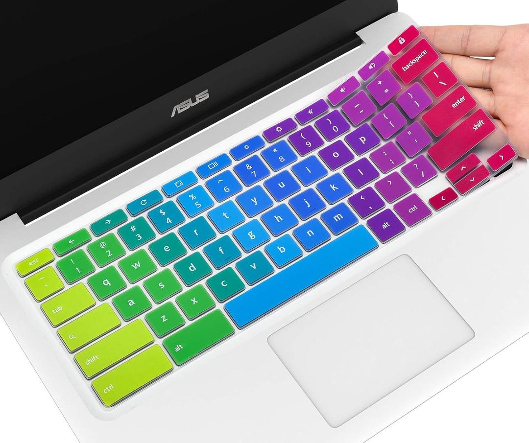 Colorful Keyboard Cover for ASUS Chromebook Flip C433 C434 2-in-1 14" Laptop C434TA-DH342T C433TA-AS384T, C302CA C403 C423 C425TA C433TA C434TA C523NA Keyboard Protector Accessories -Rainbow