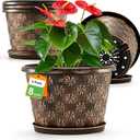 8 Inch Planter Pots for Plants, Plastic Flower Pots Indoor Outdoor, 5 Pack Resin Plant Pot with Drainage & Saucer, Retro Decorative Garden Pot with Removable Trays for House