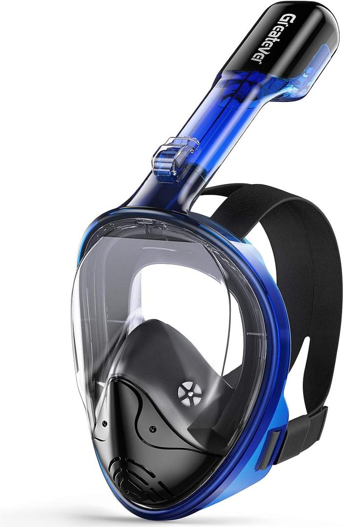 Greatever Full Face Snorkel Mask, Snorkeling Gear for Adults with Latest Dry Top Breathing System and Detachable Camera Mount, Foldable Snorkel Mask Adult, Snorkels Anti-Fog & Anti-Leak (Large-X-Large, Dark Blue)