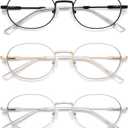 AMOMOMA Oval Round Reading Glasses for Women Cute Stylish Blue Light Blocking Readers Metal AM6210