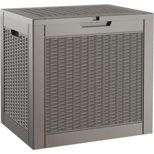 31 Gallon Outdoor Storage Box, Resin Deck Boxes Outdoor Waterproof For Patio Furniture, Garden Tools, Pool Supplies, Lockable And UV Resistant (Rattan Gray)