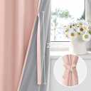 XWZO 100% Blackout Curtains 2 Panels with Tiebacks- Heat and Full Light Blocking Window Treatment with Black Liner for Girl's Room/Nursery, Grommet, Blush Pink, W42 x L45 Inches Long, Set of 2