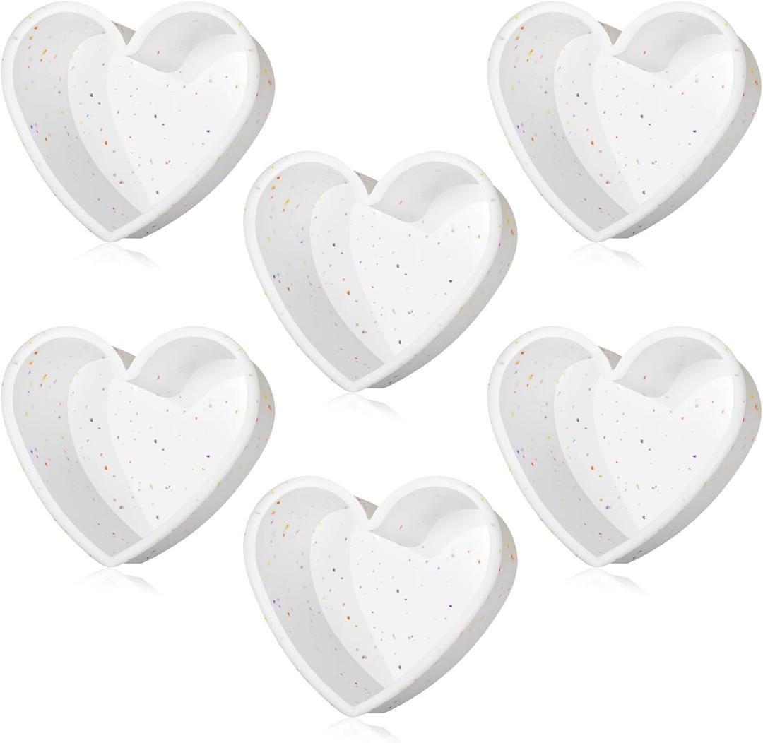 Dandat 6 Pcs 6 Inch Silicone Heart Shaped Cake Pans, Nonstick Silicone Heart Cake Molds for Mother's Day & Spring Baking(White)