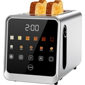 Toaster 2 Slice with Smart Digital Touchscreen & 1-Touch Memory | Stainless Steel 1.5" Extra-Wide Slots for Bagels & Artisan Bread | 900W for Fast, Even Toasting | Defrost, Reheat, Single-Slice Mode