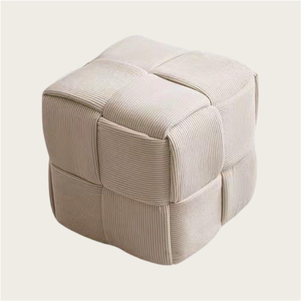 Footrest, Padded Foot Stool, Corduroy Woven Sofa Stool, Ottoman Stool with Foot Pads, Simple Square Ottomans for Bedroom, Entryway, Living Room(White,15x15x15in)