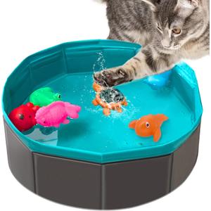 Cat Pool Toy, Water Toys for Cats, Best Cat Toys for Bored Indoor Cats, Hunting Toys for Indoor Catss, Portable Play Mat, Pet Swimming Pool for Self Play Enrichment (1pcs Pool + 6pcs Toy)
