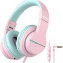 iClever HS19 Kids Headphones with Microphone for School, Safe Volume Limited, Over-Ear Girls Boys Headphones for Kids with Shareport, Foldable Wired for iPad/Travel (Pink)