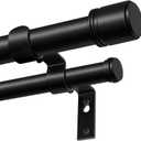 Double Curtain Rod 140 to 195 Inch, HOTOZON 1 Inch Heavy Duty Double Curtain Rods for Windows 128 to 191 Inches(10.6-15.9 ft), Telescoping Drapery Rod with Simple End Finials, Black