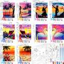 Blosssound 10 Set Valentine's Day Pre Printed Canvas Couple Pre Drawn Canvas Painting with Easel Kits 5" x 7" Outline Painting Panels for Beginners, DIY Craft Project, Party Favor, Home Decors