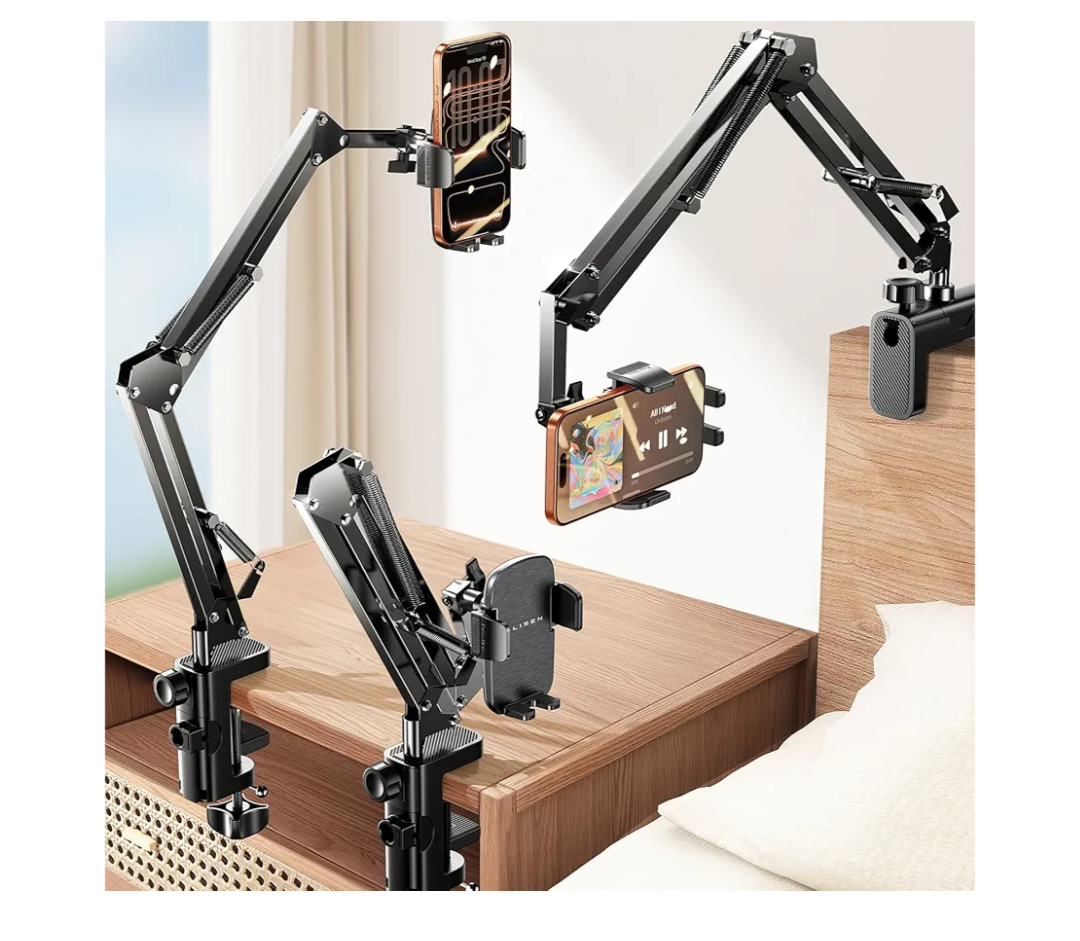LISEN Gooseneck Phone Holder for Bed Desk [3rd Upgrade] Cell Phone Stand for Desk Bed Gaming Accessories,Gifts for Men Seniors Tech Magic Arm Mount for Recording Filming Laying Down Flexible Arm Clamp