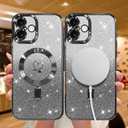 NITITOP Compatible with iPhone 16 Case Cute Clear Glitter [Compatible for MagSafe] Plating Heart Sparkle Bling Magnetic Girl Women Electroplated Frame Camera Protection Back Cover - Black