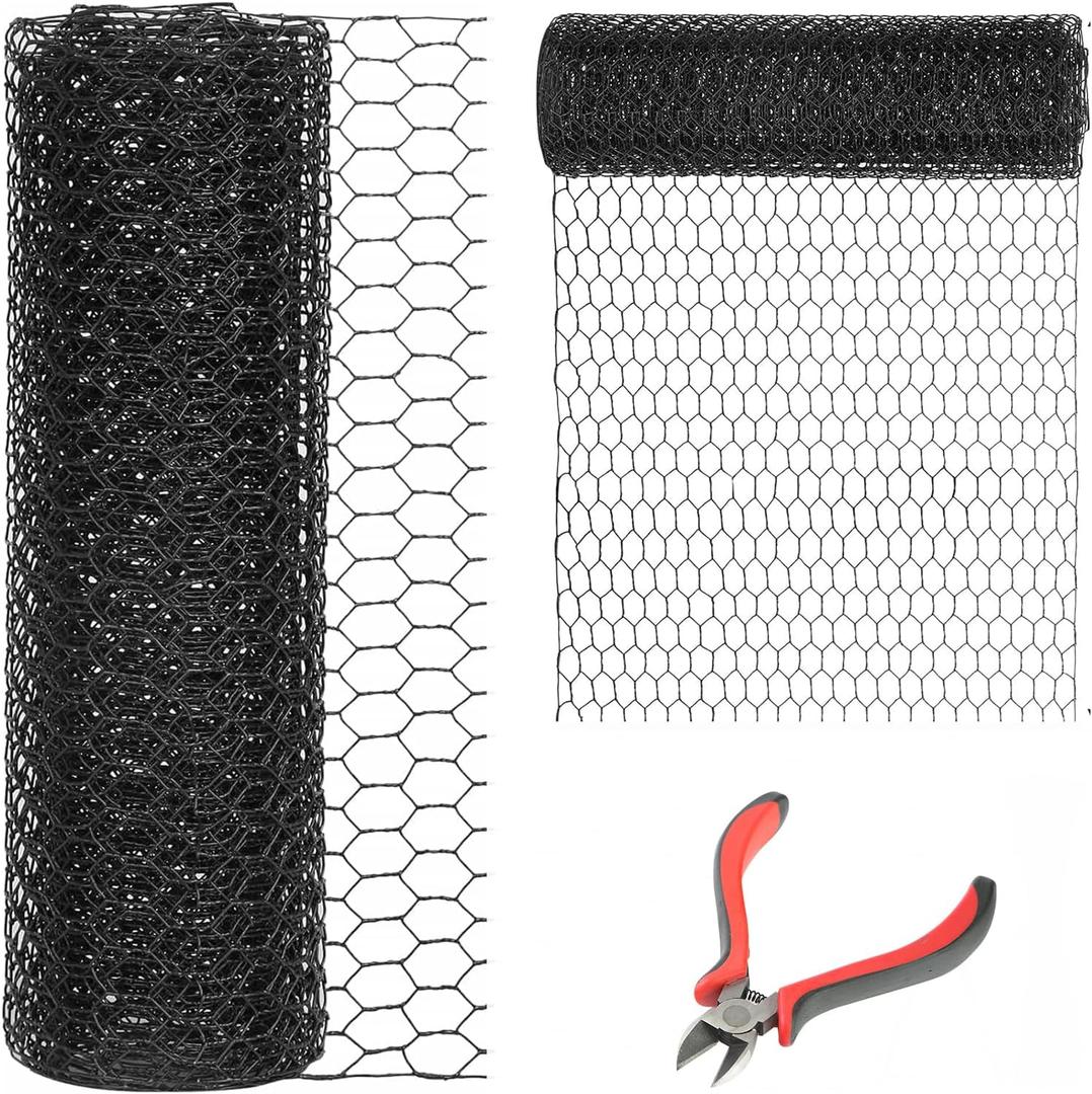12'' x 150' Black Chicken Wire Mesh Fence, 19 Gauge Galvanized Poultry Netting and 1 inch Garden Mesh Fence Roll, Chicken Wire for Floral Arrangements/Crafts/Farm/Livestock/Pet Protection