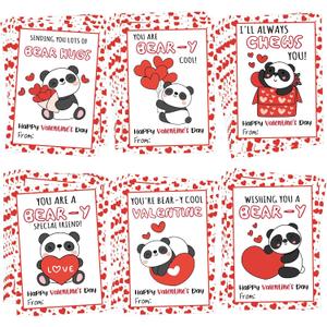 30 Panda Valentines Cards for Classroom Exchange, Funny Valentines Day Cards Greeting Cards Bulk, Valentines Candy Gift Tags, Valentines Day Classroom Gifts for School Class Party Favors