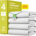 IMPROVIA Washable Underpads, Heavy Absorbency Reusable Incontinence Pads for Kids, Adults, Elderly, and Pets - Waterproof Protection Floor (White & White, 4 Pack - 34"x36")