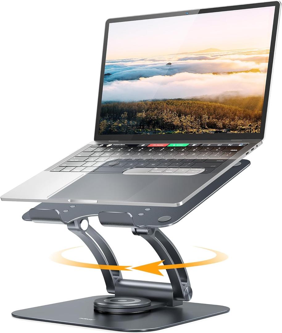 Nulaxy 360 Rotating Laptop Stand for Desk, Ergonomic Notebook Riser with Adjustable Swivel Base Foldable Computer Holder Portable Office Accessories Compatible with All 10-17" Laptops (Gray)
