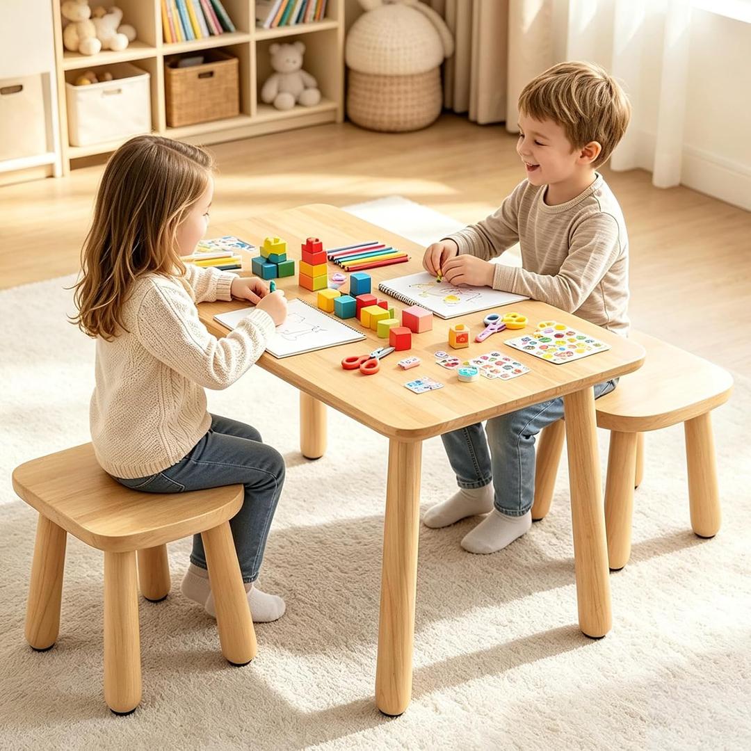 Wooden Toddler Table and Chair(2) Set for Kid, Activity Table Furniture 2-8, 23.62 x 15.75 x 17.32 inches