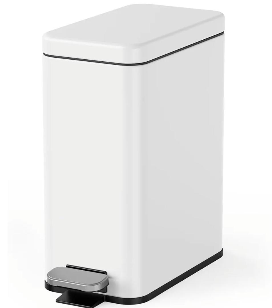 Cesun Bathroom Trash Can with Lid, 2.6 Gallon Small Bathroom Garbage Can Soft Close, Stainless Steel Waste Basket with Step Pedal for Bedroom, Laundry Room, Living Room, Home Office, Toilet, RV, White