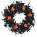 GENMOUS Halloween Wreath for Front Door - 22inch Eucalyptus Wreaths with Pumpkin, Maple Leaves, Dry Branches for Indoor Outdoor Wall Window Porch Patio Garden Farmhouse Home Party Prom Decoration