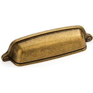 khtumeware 6 Pack 3-3/4 inch(96mm) Vintage Drawer Pulls Antique Brass Cabinet Cup Pulls Cabinet Hardware Kitchen Cabinet Handles Bin Cup Pulls for Kitchen Cabinets. (Cup Pulls 3-3/4 inch Hole Center)